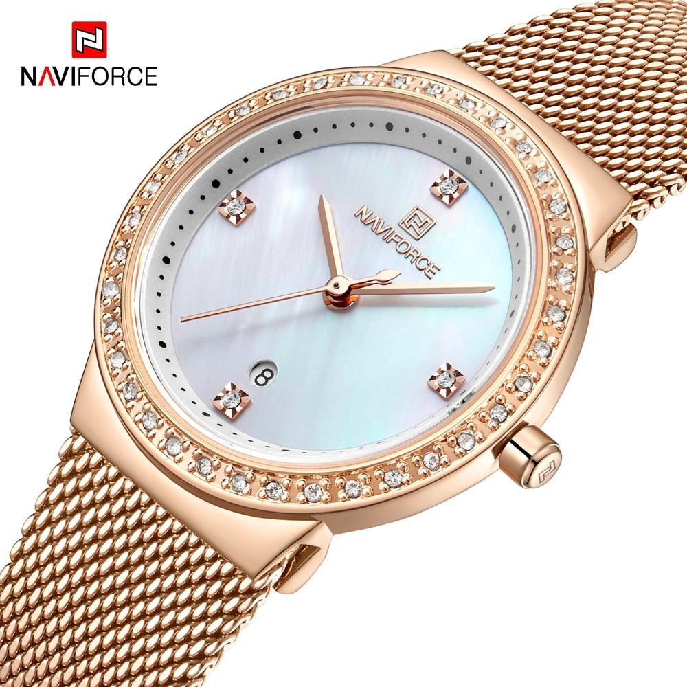 Montres élégantes de mode Montre analogique de luxe pour femme avec date Montre-bracelet décontractée à quartz avec bracelet en maille d'acier inoxydable Cadeau parfait