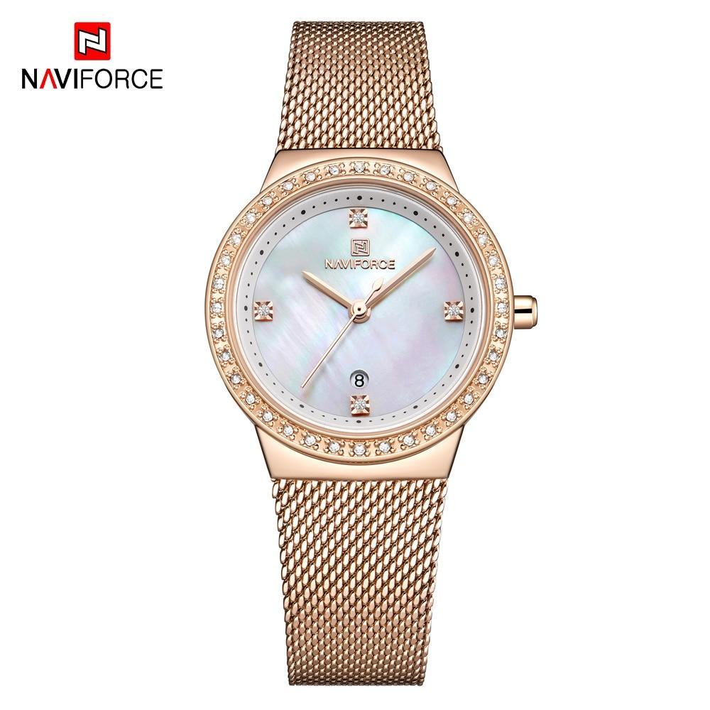 Montres élégantes de mode Montre analogique de luxe pour femme avec date Montre-bracelet décontractée à quartz avec bracelet en maille d'acier inoxydable Cadeau parfait