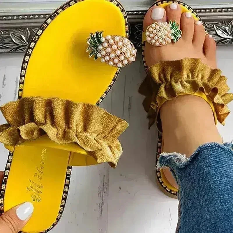 Pantoufles plates d'été 2021 Ananas de plage Claquettes Chaussures pour femmes