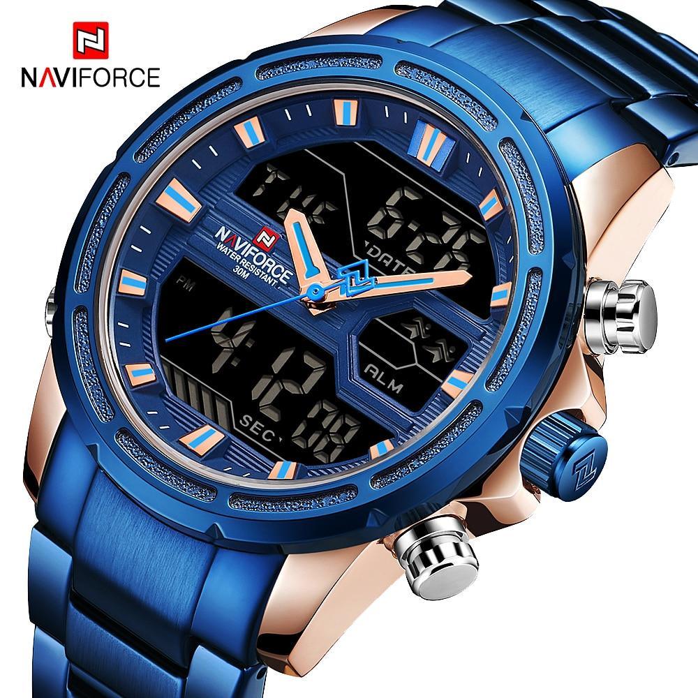 Montre-bracelet homme, Montres analogiques et numériques étanches multifonctions en acier inoxydable pour homme, Cadeau parfait