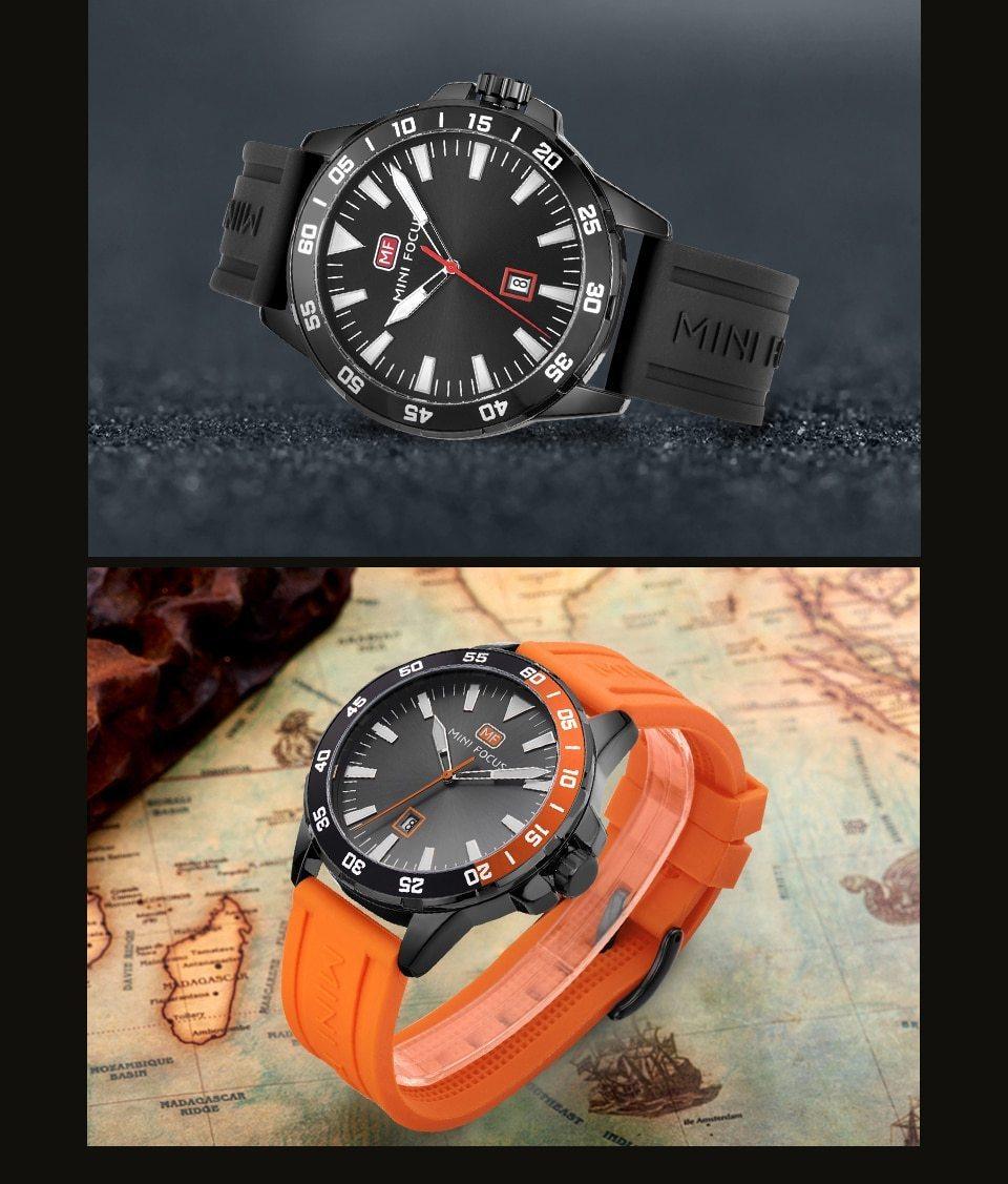 Montre sport orange pour homme étanche à quartz analogique, bracelet en silicone tendance, design classique pour homme