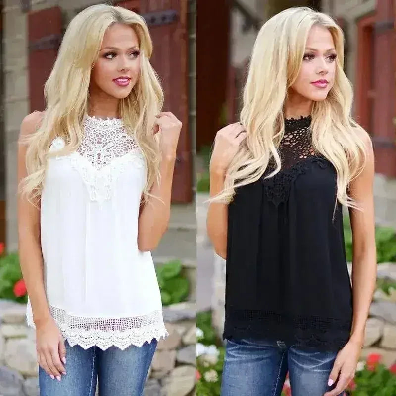 Haut sans manches en dentelle pour femme, chemise décontractée vintage blanche en crochet