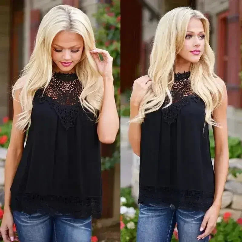 Haut sans manches en dentelle pour femme, chemise décontractée vintage blanche en crochet
