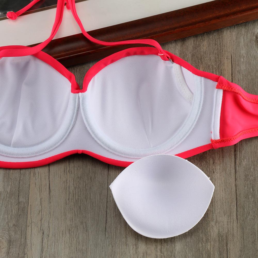 Ensemble de bikinis solides à lanières, maillot de bain push-up blanc, maillot de bain pour femme, bas de bikini côtelé à nouer, maillot de bain string ajustable à lacets pour femme