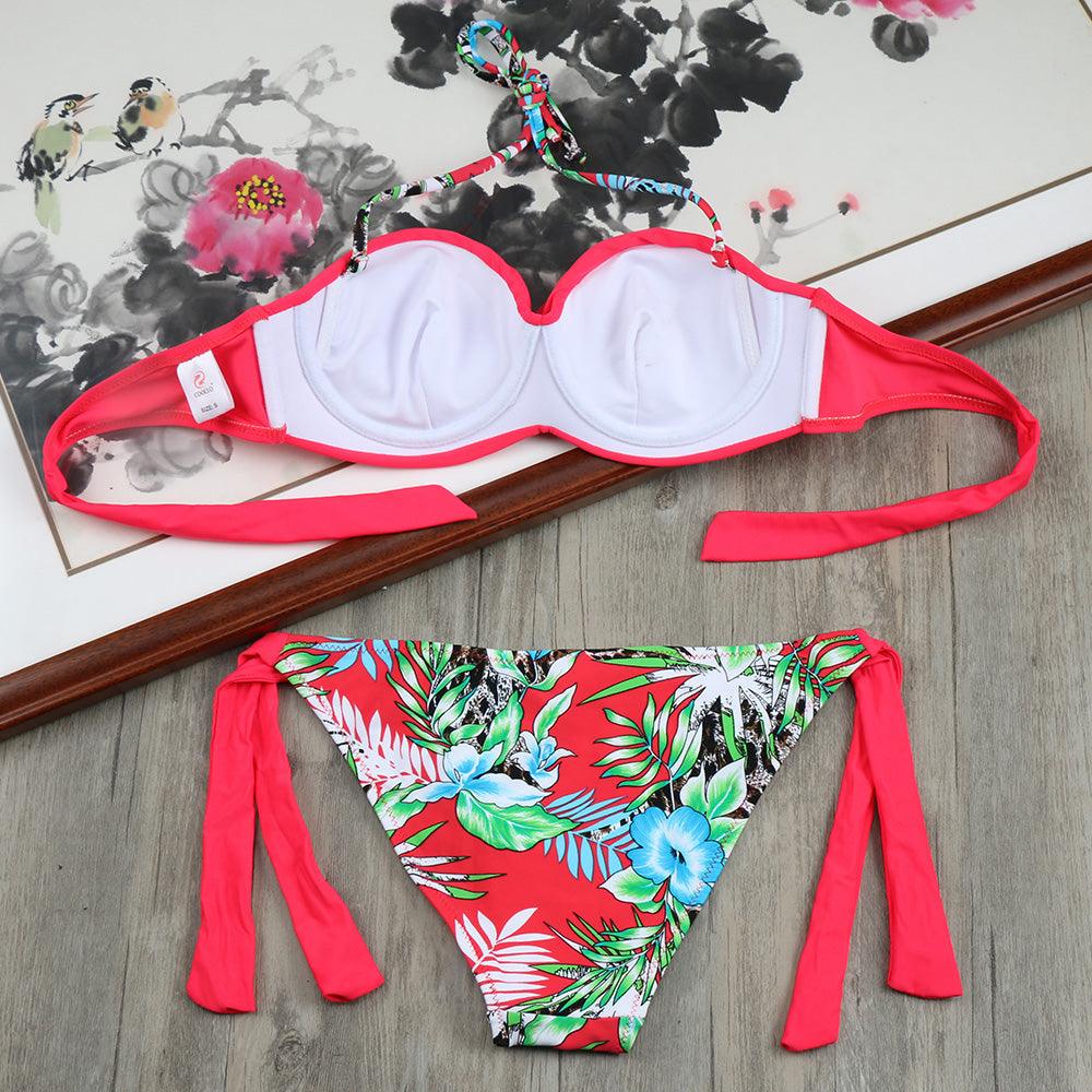 Ensemble de bikinis solides à lanières, maillot de bain push-up blanc, maillot de bain pour femme, bas de bikini côtelé à nouer, maillot de bain string ajustable à lacets pour femme