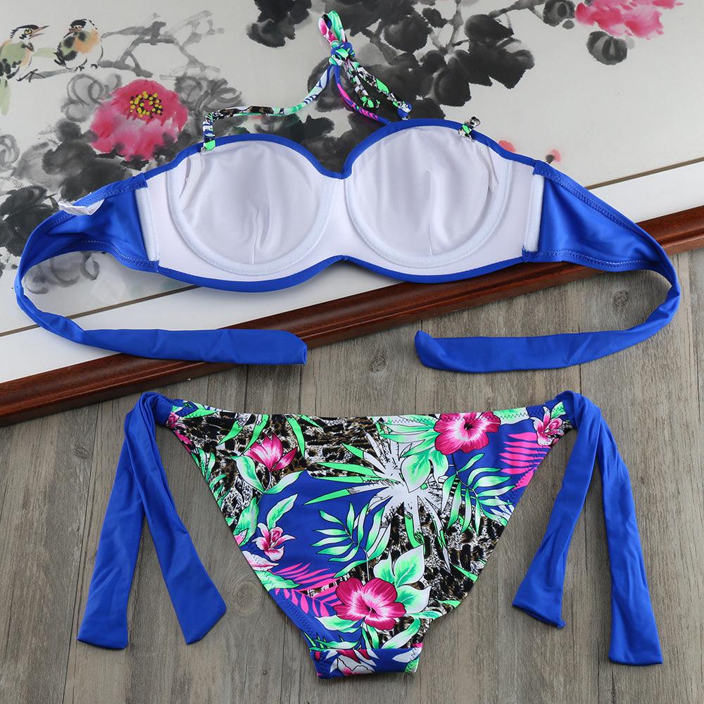 Ensemble de bikinis solides à lanières, maillot de bain push-up blanc, maillot de bain pour femme, bas de bikini côtelé à nouer, maillot de bain string ajustable à lacets pour femme