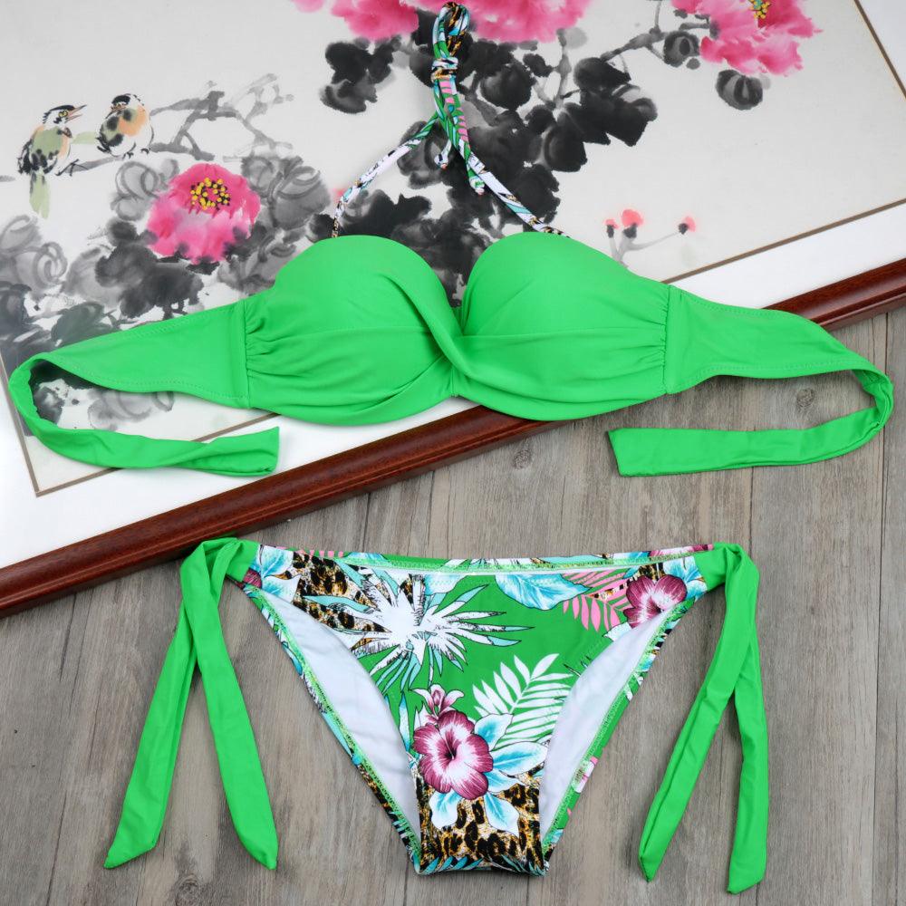 Ensemble de bikinis solides à lanières, maillot de bain push-up blanc, maillot de bain pour femme, bas de bikini côtelé à nouer, maillot de bain string ajustable à lacets pour femme
