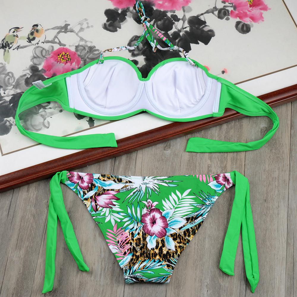 Ensemble de bikinis solides à lanières, maillot de bain push-up blanc, maillot de bain pour femme, bas de bikini côtelé à nouer, maillot de bain string ajustable à lacets pour femme