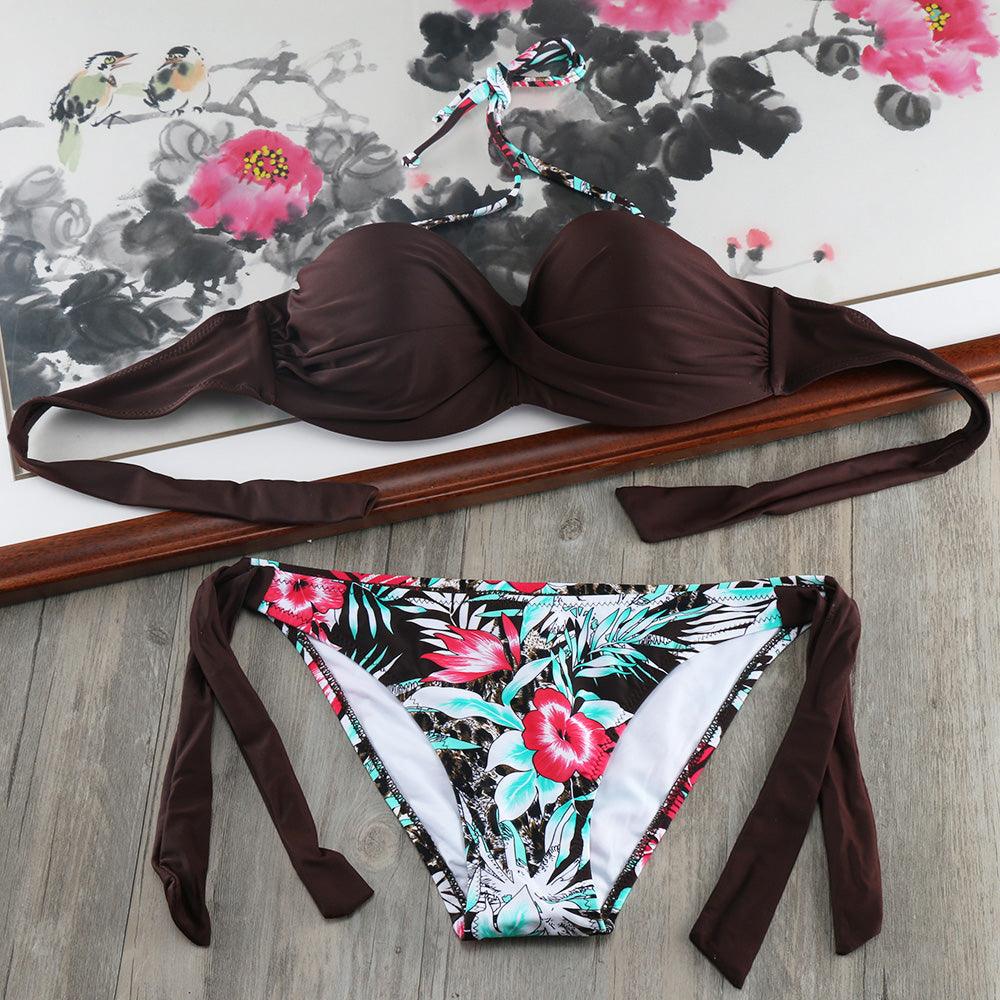 Ensemble de bikinis solides à lanières, maillot de bain push-up blanc, maillot de bain pour femme, bas de bikini côtelé à nouer, maillot de bain string ajustable à lacets pour femme