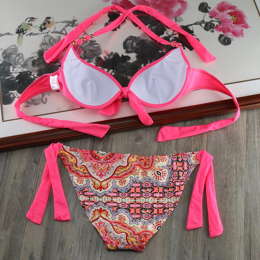 Ensemble de bikinis solides à lanières, maillot de bain push-up blanc, maillot de bain pour femme, bas de bikini côtelé à nouer, maillot de bain string ajustable à lacets pour femme