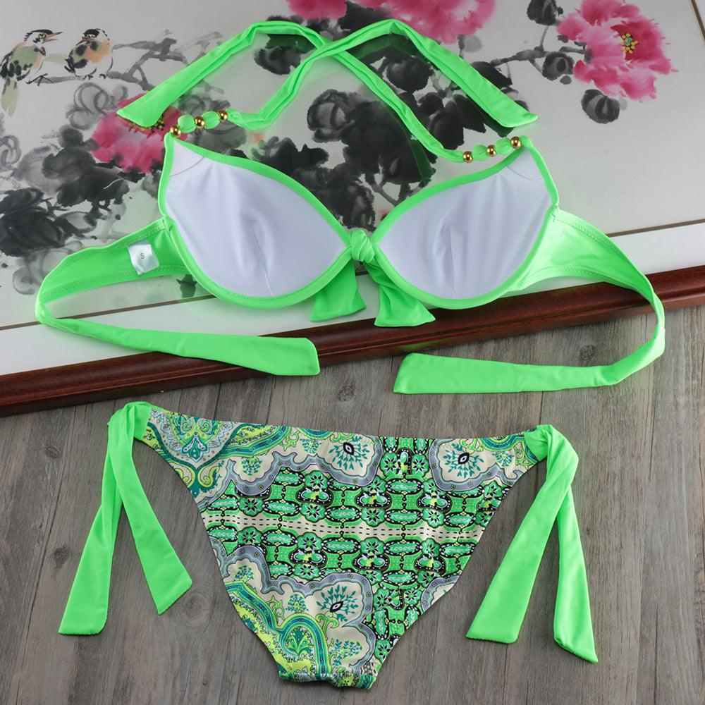 Ensemble de bikinis solides à lanières, maillot de bain push-up blanc, maillot de bain pour femme, bas de bikini côtelé à nouer, maillot de bain string ajustable à lacets pour femme