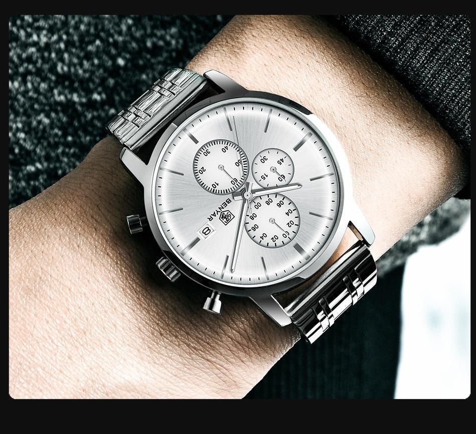 Montre homme d'affaires en acier 2021, montre-bracelet décontractée de luxe à quartz étanche en cuir pour homme