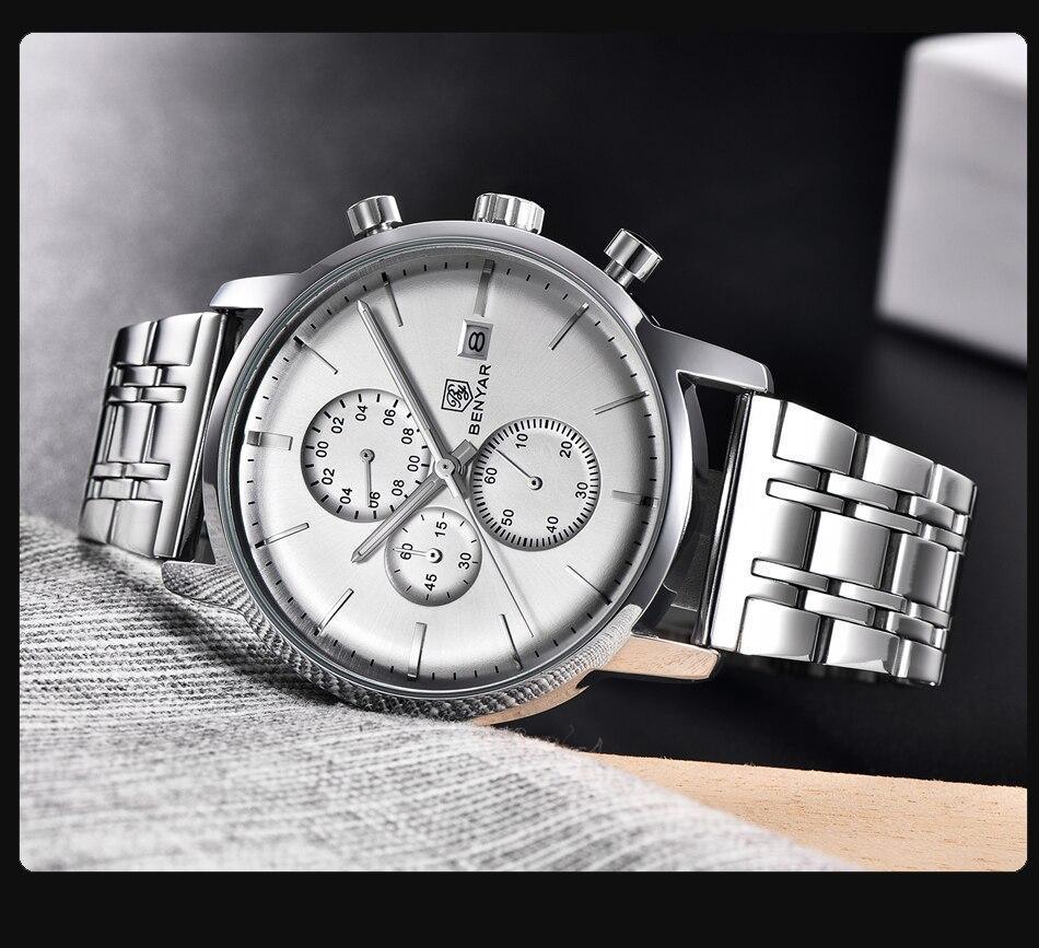 Montre homme d'affaires en acier 2021, montre-bracelet décontractée de luxe à quartz étanche en cuir pour homme