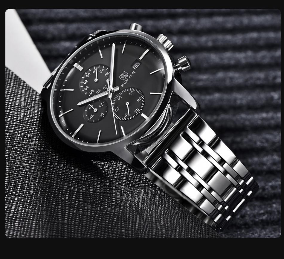 Montre homme d'affaires en acier 2021, montre-bracelet décontractée de luxe à quartz étanche en cuir pour homme