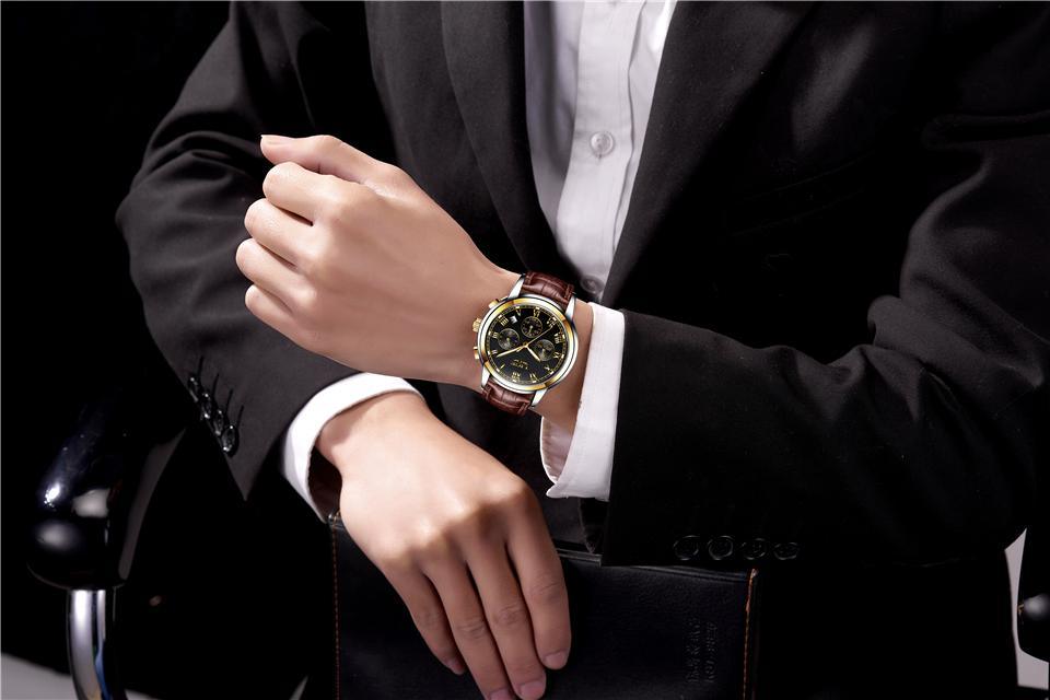 Montre Élégante pour Homme avec Chronomètres et Bracelets en Cuir Style Affaires Cadeau Parfait Excellent Look