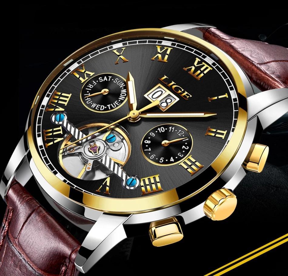 Montre Homme Étanche Avec Chronomètres Date Grands Chiffres Romains Et Spirale Décorative