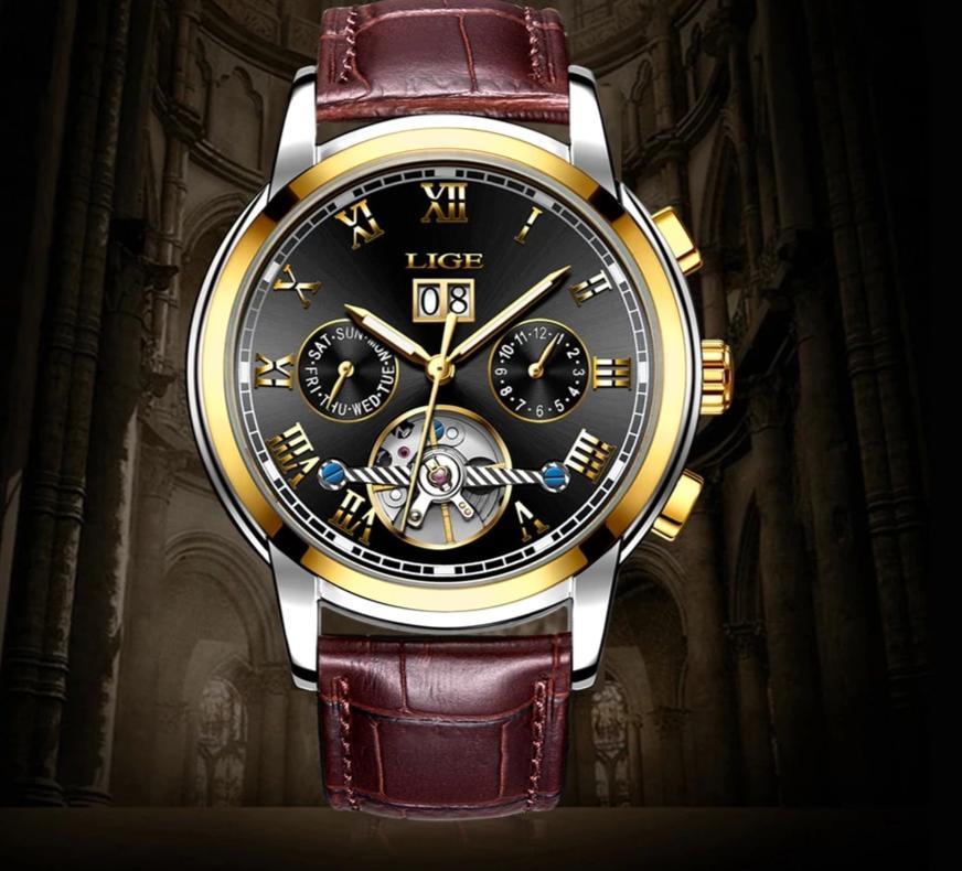 Montre Homme Étanche Avec Chronomètres Date Grands Chiffres Romains Et Spirale Décorative