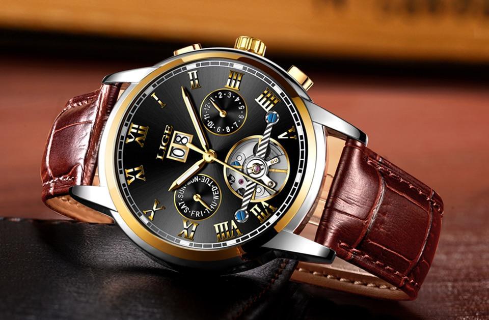 Montre Homme Étanche Avec Chronomètres Date Grands Chiffres Romains Et Spirale Décorative