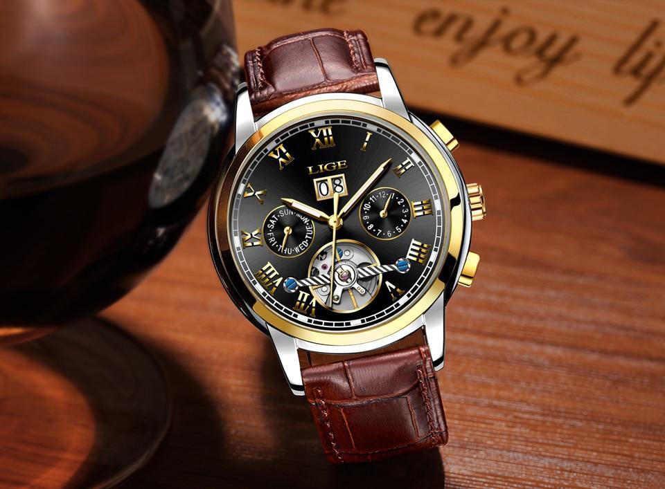Montre Homme Étanche Avec Chronomètres Date Grands Chiffres Romains Et Spirale Décorative