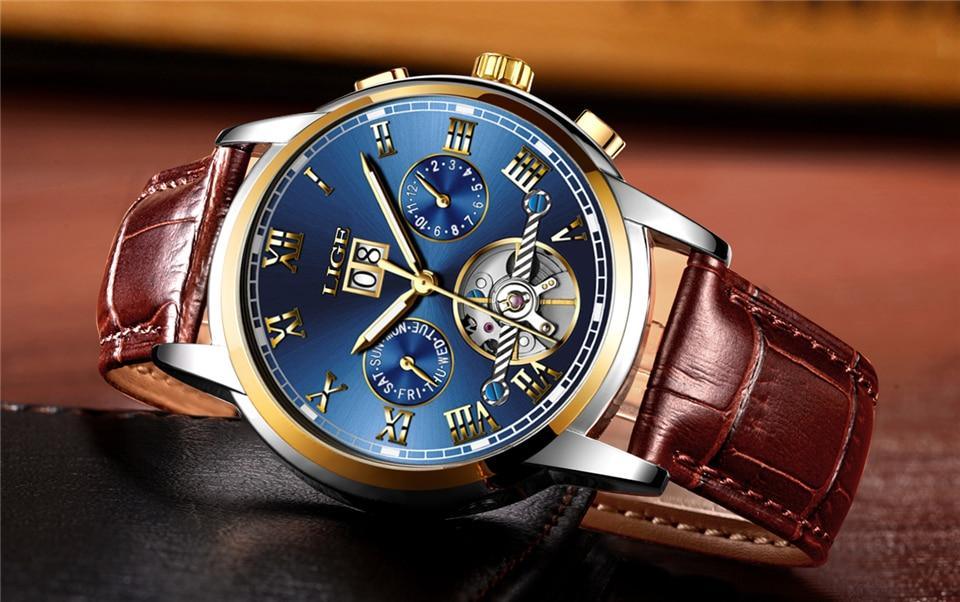 Montre Homme Étanche Avec Chronomètres Date Grands Chiffres Romains Et Spirale Décorative