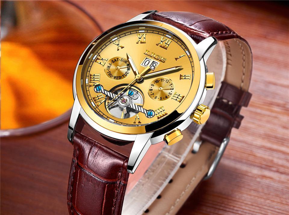 Montre Homme Étanche Avec Chronomètres Date Grands Chiffres Romains Et Spirale Décorative