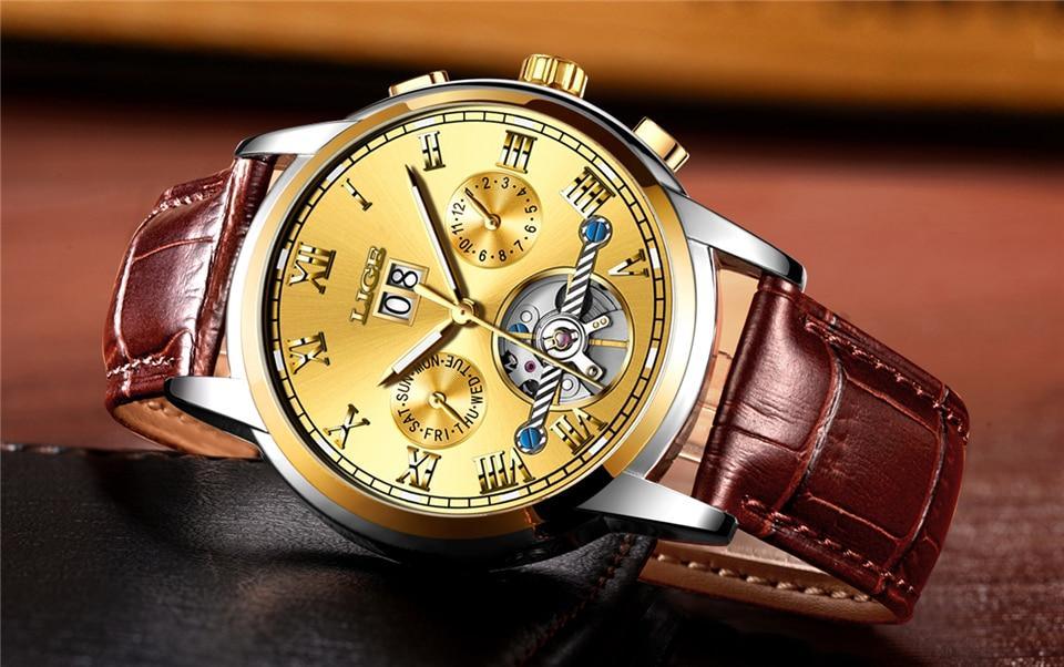 Montre Homme Étanche Avec Chronomètres Date Grands Chiffres Romains Et Spirale Décorative