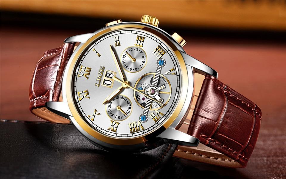 Montre Homme Étanche Avec Chronomètres Date Grands Chiffres Romains Et Spirale Décorative