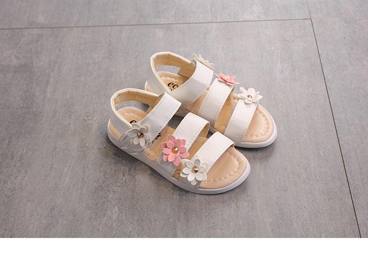 Chaussures pour enfants Sandales d'été Filles Princesse Belles chaussures à fleurs Sandales plates pour enfants Bébé Fille Sandales à lanières pour filles avec fleurs Sandales habillées à bout ouvert Belles sandales de fête en plein air