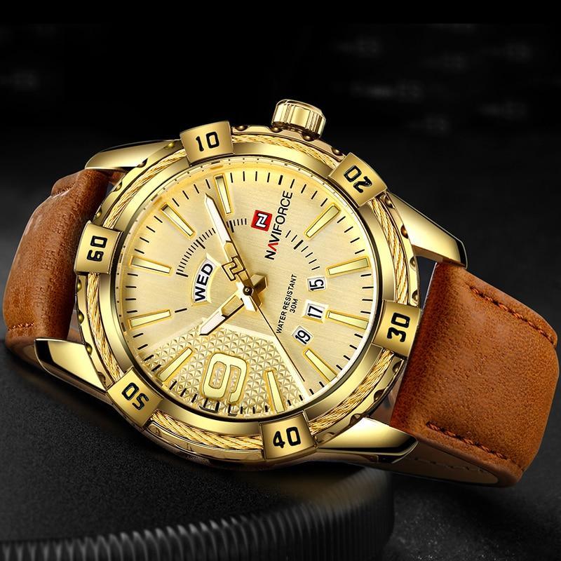 Montre étanche en cuir pour homme avec affichage du jour, de la date et aiguilles fluorescentes – Cadeau idéal pour votre homme