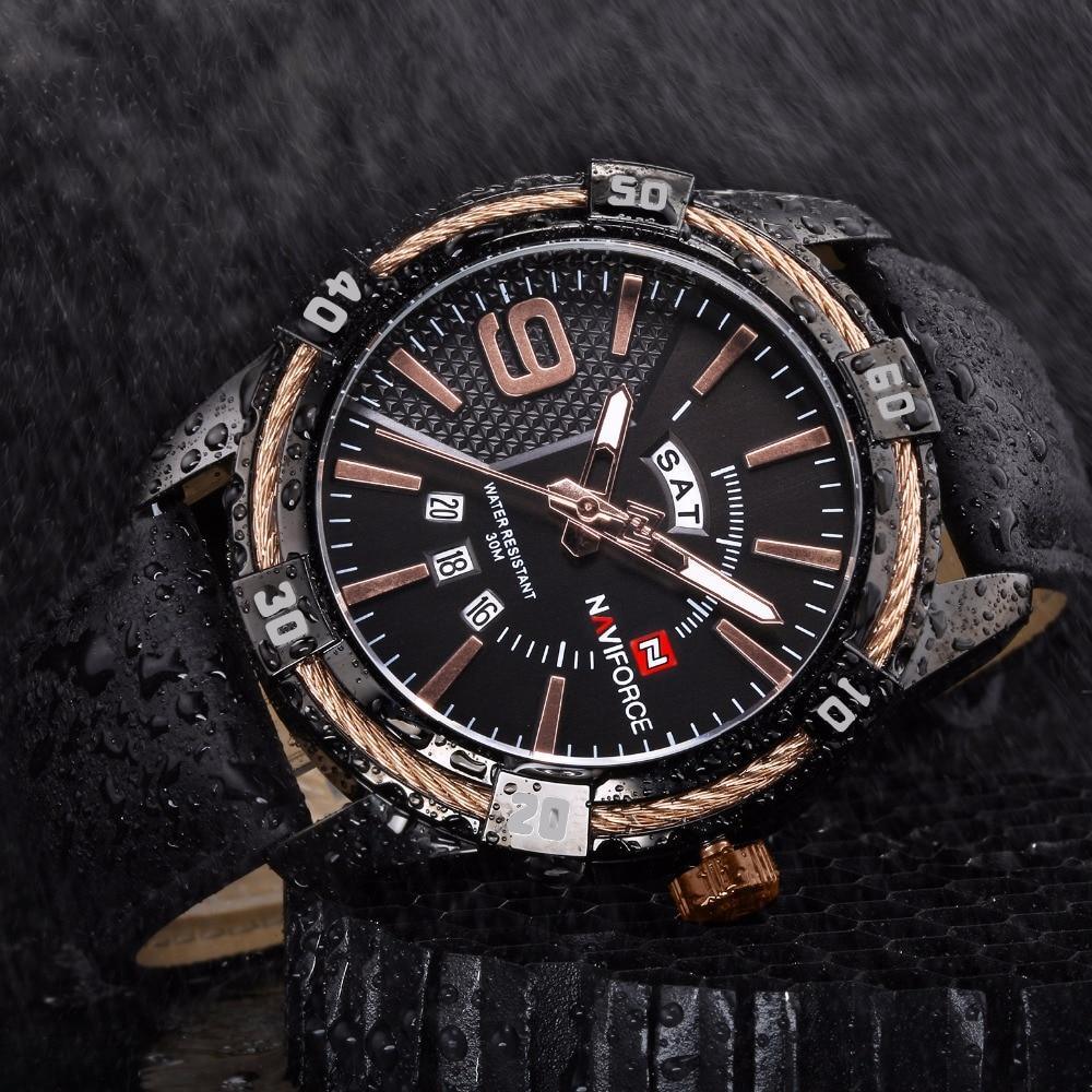 Montre étanche en cuir pour homme avec affichage du jour, de la date et aiguilles fluorescentes – Cadeau idéal pour votre homme