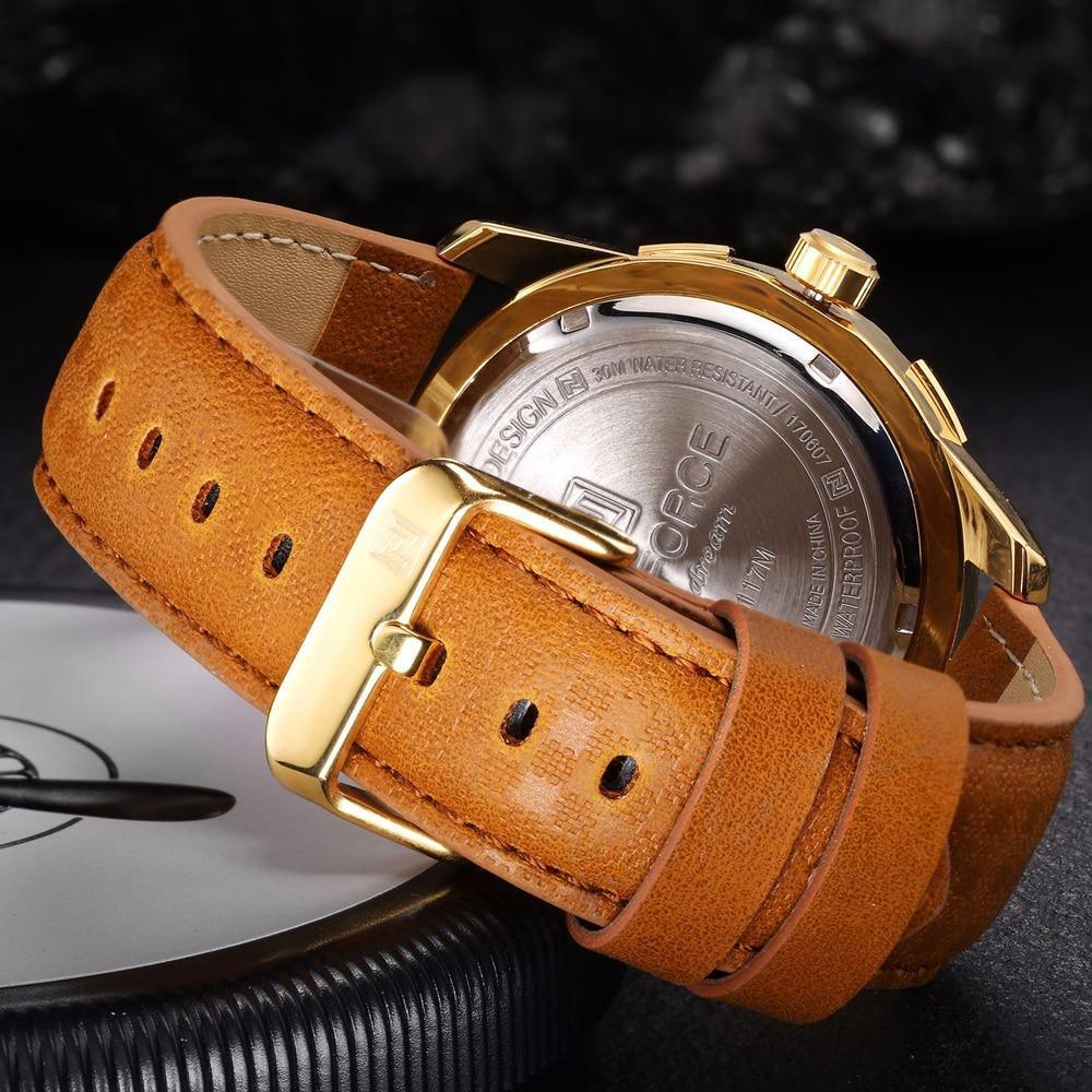 Montre étanche en cuir pour homme avec affichage du jour, de la date et aiguilles fluorescentes – Cadeau idéal pour votre homme