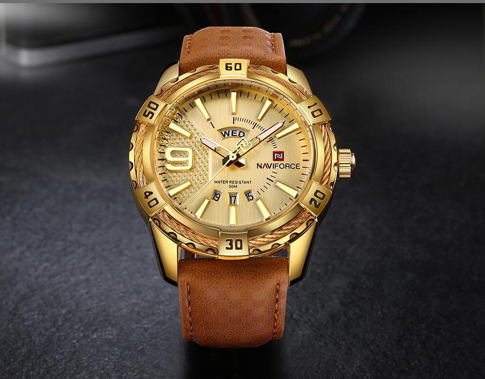 Montre étanche en cuir pour homme avec affichage du jour, de la date et aiguilles fluorescentes – Cadeau idéal pour votre homme