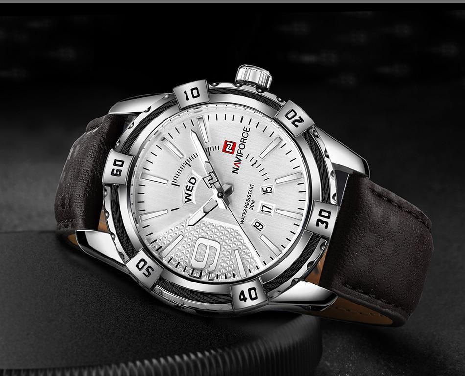 Montre étanche en cuir pour homme avec affichage du jour, de la date et aiguilles fluorescentes – Cadeau idéal pour votre homme