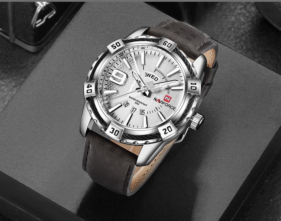 Montre étanche en cuir pour homme avec affichage du jour, de la date et aiguilles fluorescentes – Cadeau idéal pour votre homme