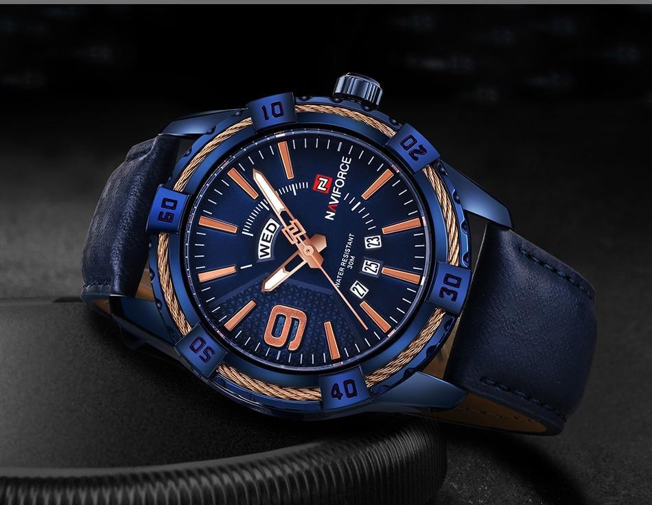Montre étanche en cuir pour homme avec affichage du jour, de la date et aiguilles fluorescentes – Cadeau idéal pour votre homme