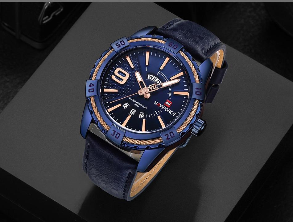 Montre étanche en cuir pour homme avec affichage du jour, de la date et aiguilles fluorescentes – Cadeau idéal pour votre homme