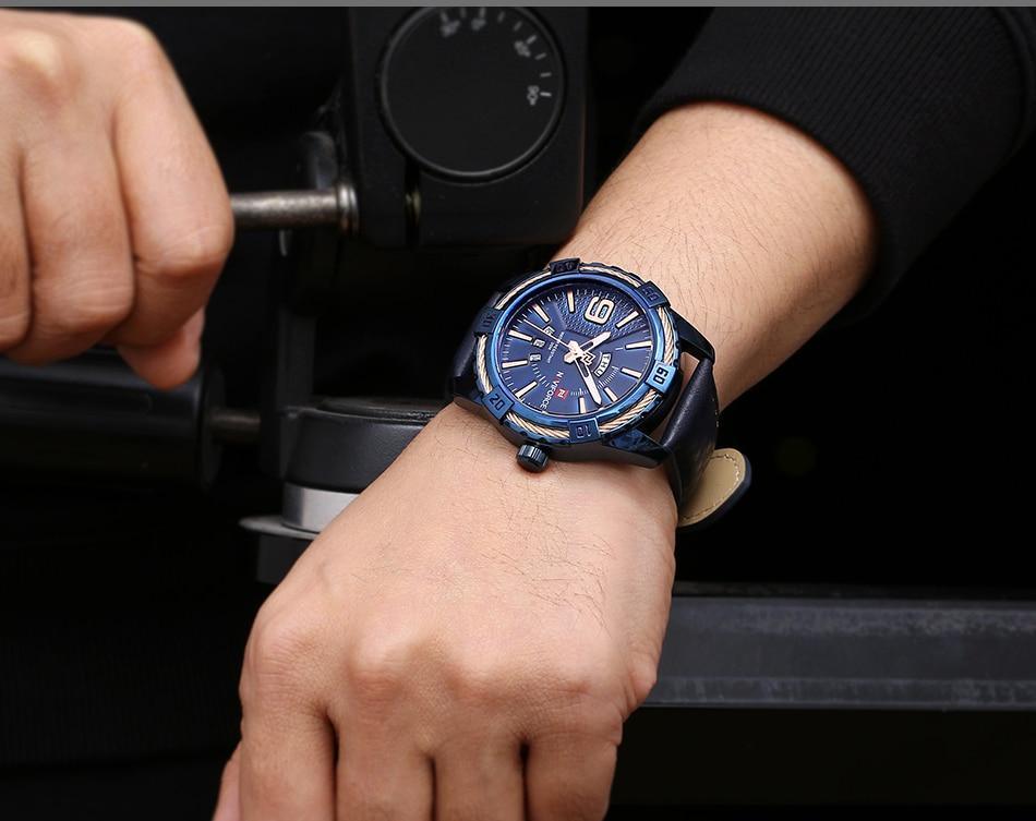 Montre étanche en cuir pour homme avec affichage du jour, de la date et aiguilles fluorescentes – Cadeau idéal pour votre homme