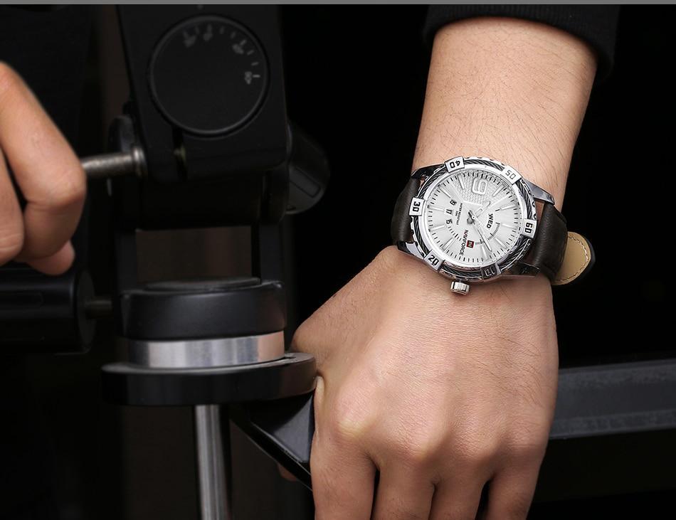 Montre étanche en cuir pour homme avec affichage du jour, de la date et aiguilles fluorescentes – Cadeau idéal pour votre homme