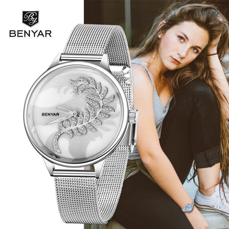 Montre Ronde Luxe Femme Simple Analogique Quartz Élégante Bracelet Maille Acier Inoxydable Montre-Bracelet Tendance pour Femme