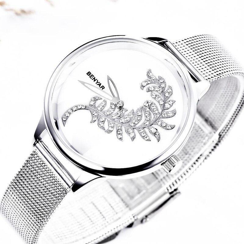 Montre Ronde Luxe Femme Simple Analogique Quartz Élégante Bracelet Maille Acier Inoxydable Montre-Bracelet Tendance pour Femme