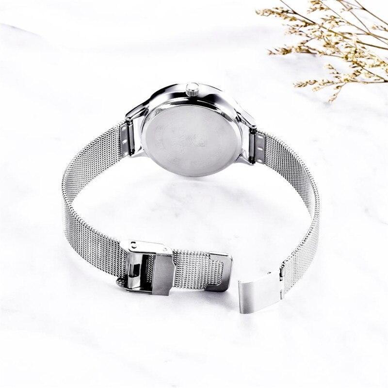Montre Ronde Luxe Femme Simple Analogique Quartz Élégante Bracelet Maille Acier Inoxydable Montre-Bracelet Tendance pour Femme