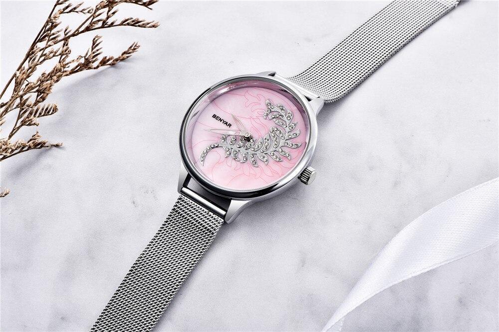 Montre Ronde Luxe Femme Simple Analogique Quartz Élégante Bracelet Maille Acier Inoxydable Montre-Bracelet Tendance pour Femme