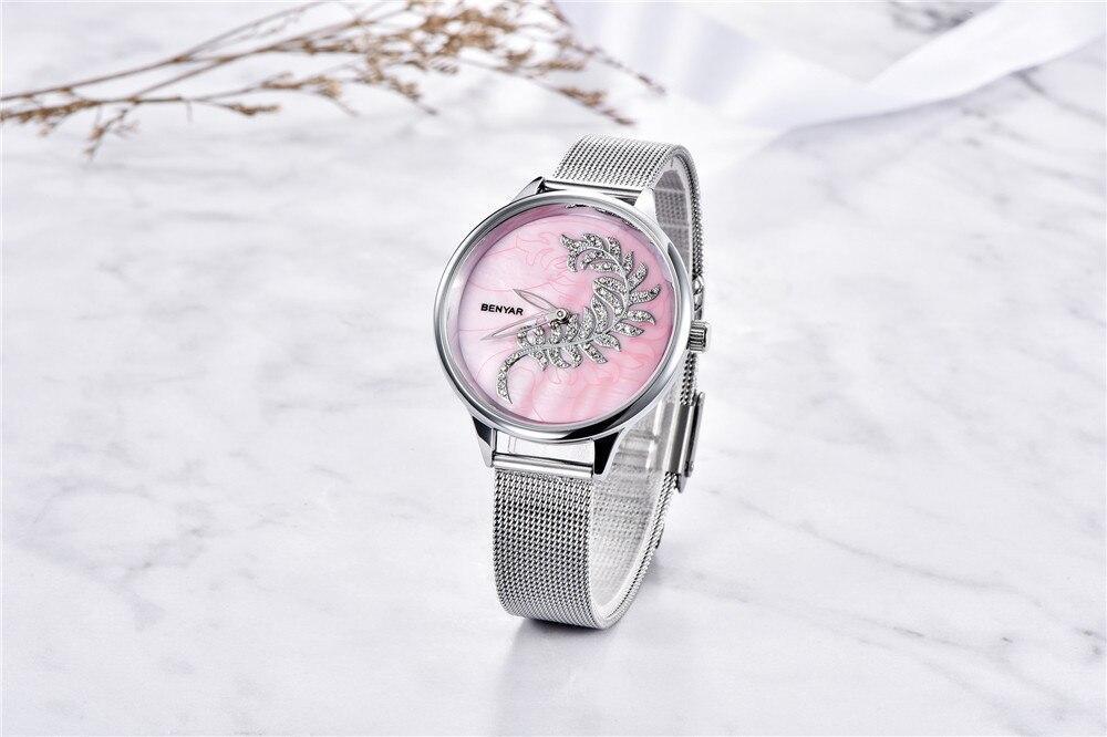 Montre Ronde Luxe Femme Simple Analogique Quartz Élégante Bracelet Maille Acier Inoxydable Montre-Bracelet Tendance pour Femme