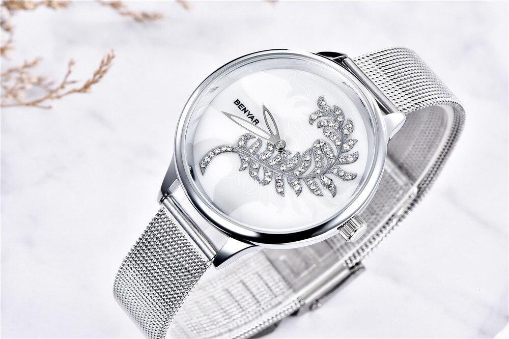 Montre Ronde Luxe Femme Simple Analogique Quartz Élégante Bracelet Maille Acier Inoxydable Montre-Bracelet Tendance pour Femme
