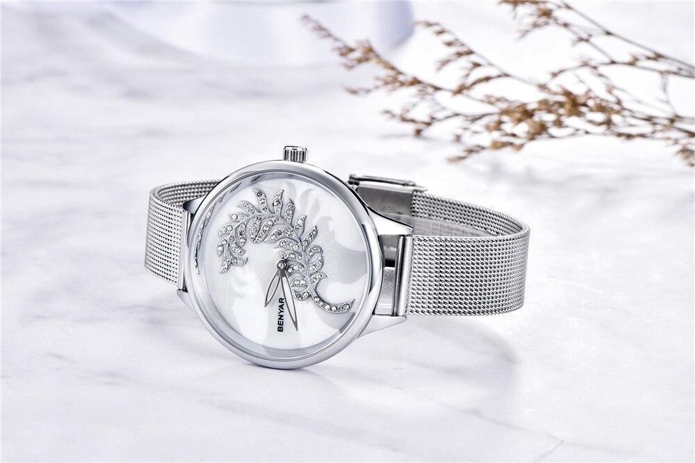 Montre Ronde Luxe Femme Simple Analogique Quartz Élégante Bracelet Maille Acier Inoxydable Montre-Bracelet Tendance pour Femme