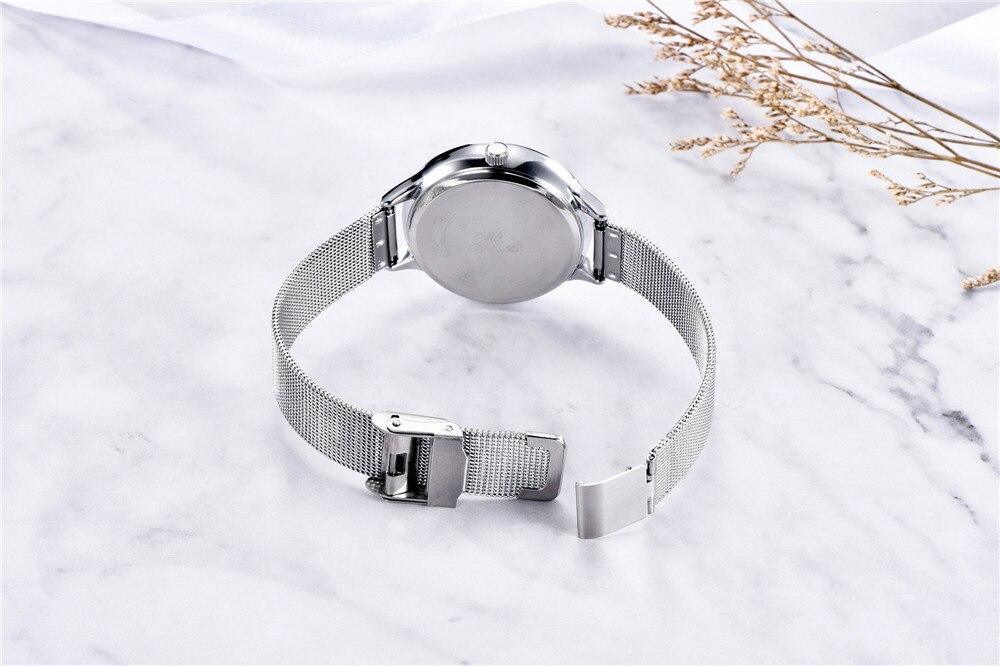 Montre Ronde Luxe Femme Simple Analogique Quartz Élégante Bracelet Maille Acier Inoxydable Montre-Bracelet Tendance pour Femme