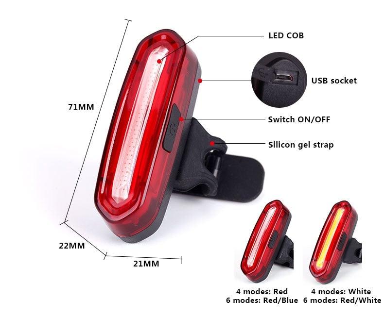 Feu arrière de vélo VTT LED USB rechargeable, feu de sécurité, lampe arrière de vélo rouge haute intensité, accessoires LED, compatible avec tous les vélos de route et casques