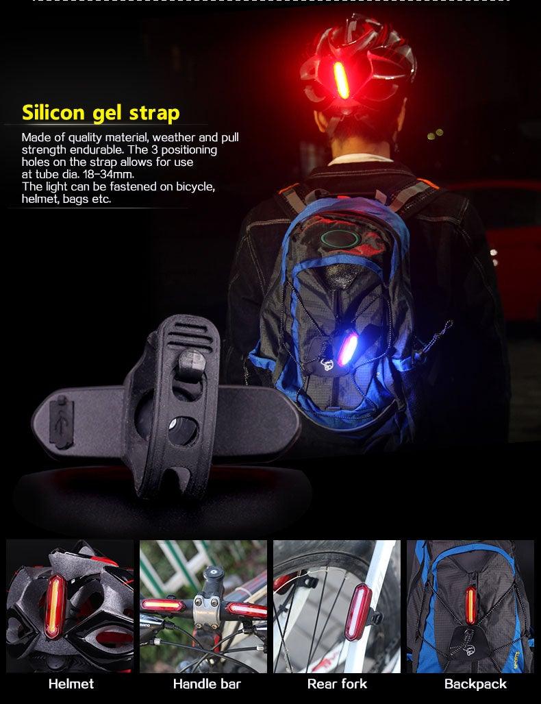 Feu arrière de vélo VTT LED USB rechargeable, feu de sécurité, lampe arrière de vélo rouge haute intensité, accessoires LED, compatible avec tous les vélos de route et casques
