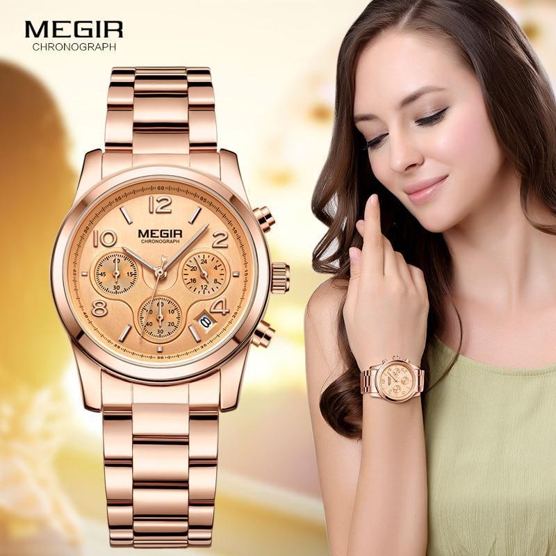 Montre-bracelet de luxe à quartz pour femmes, multifonctionnelle, ronde, étanche, en acier inoxydable, pour les affaires