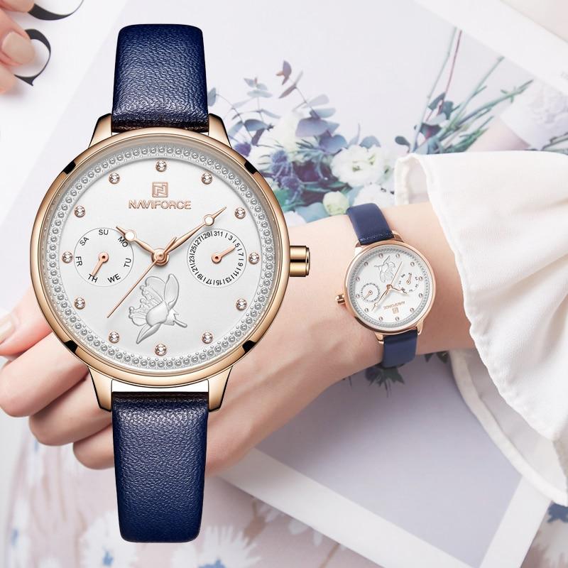 Montre de luxe élégante pour femme avec double zircon et deux chronomètres jour et date